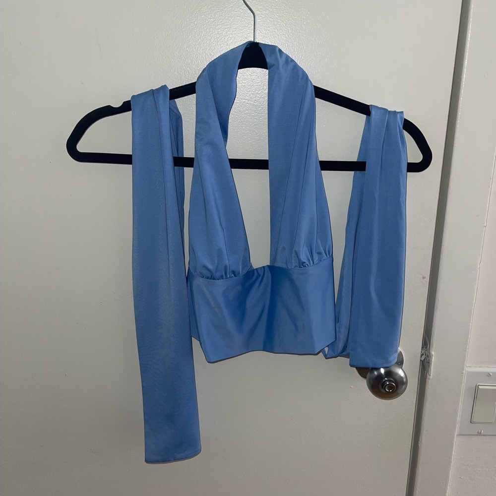 Princess Polly Sky Blue Halter Blouse